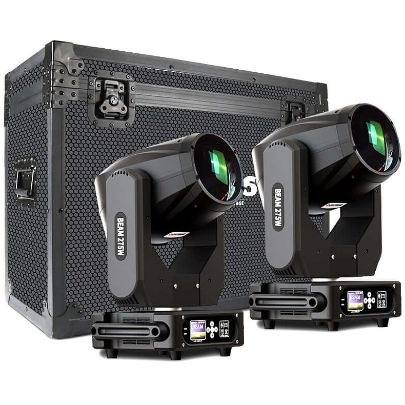 SHEHDS BEAM 275W 10R COPPIA TESTE MOBILI R10 275W DMX 14-16 CANALI 18 GOBOS DOPPIO PRISMA STROBO 14 COLORI + BIANCO + CASE