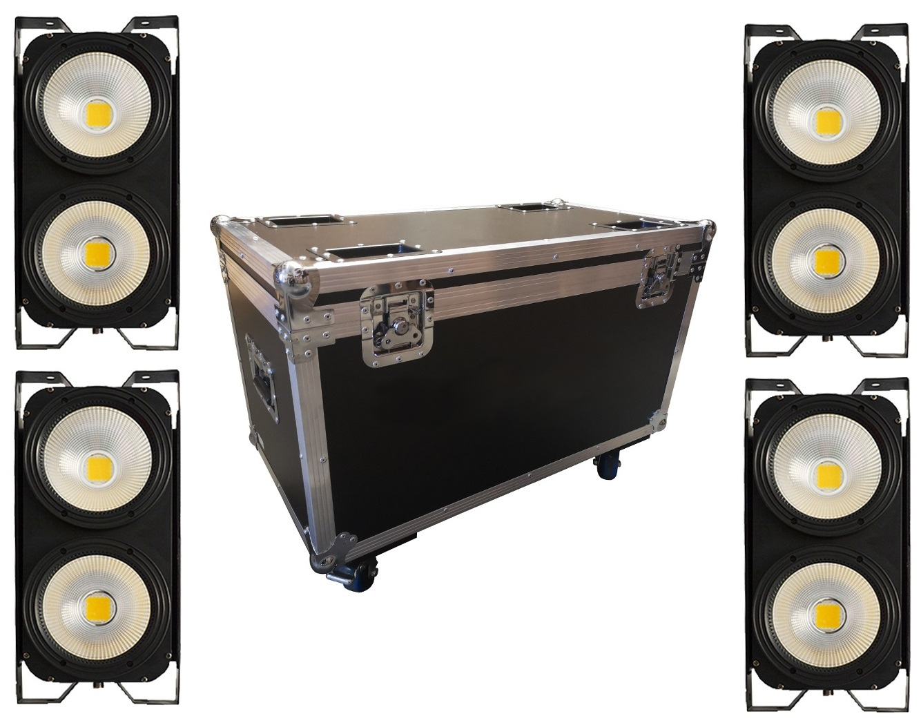 GOLDEN CENTURY GZ2B WARM WHITE BLINDER LED 2 x 100 WATT WARM WHITE DMX - AUTO - MASTER SLAVE - AUTO - SOUND ACTIVE 4 PEZZI + CAS