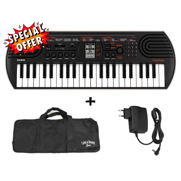 CASIO SA-81 Nera - OFFERTA BUNDLE TASTIERA 44 TASTI MINI NERO / GRIGIO CHIARO con borsa e Alimentatore - back to school