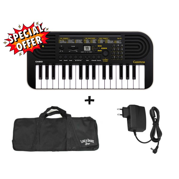 Casio SA-51 Nera - OFFERTA BUNDLE tastiera scolastica 32 tasti mini con borsa e Alimentatore - back to school