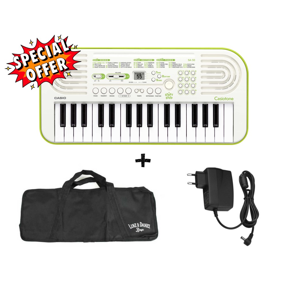 Casio SA50 Bianca - OFFERTA BUNDLE tastiera scolastica 32 tasti mini con borsa e Alimentatore - back to school