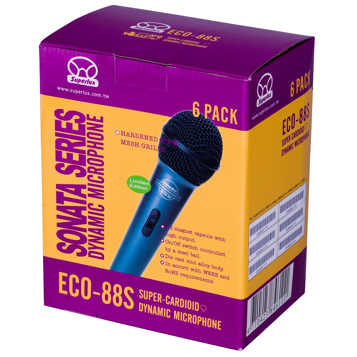 SUPERLUX ECO88S SET 6 MICROFONI DINAMICI PER VOCE CON INTERRUTTORE BORSETTA E CLAMP