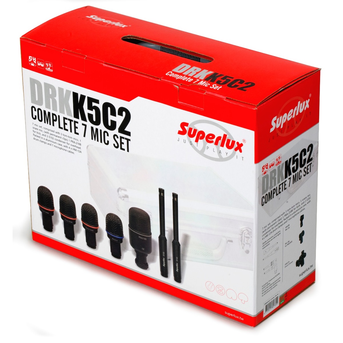 SUPERLUX DRK K5C2 DRUMSET KIT 7 MICROFONI PER BATTERIA VALIGIA IN ALLUMINIO CAVI E CLAMPS