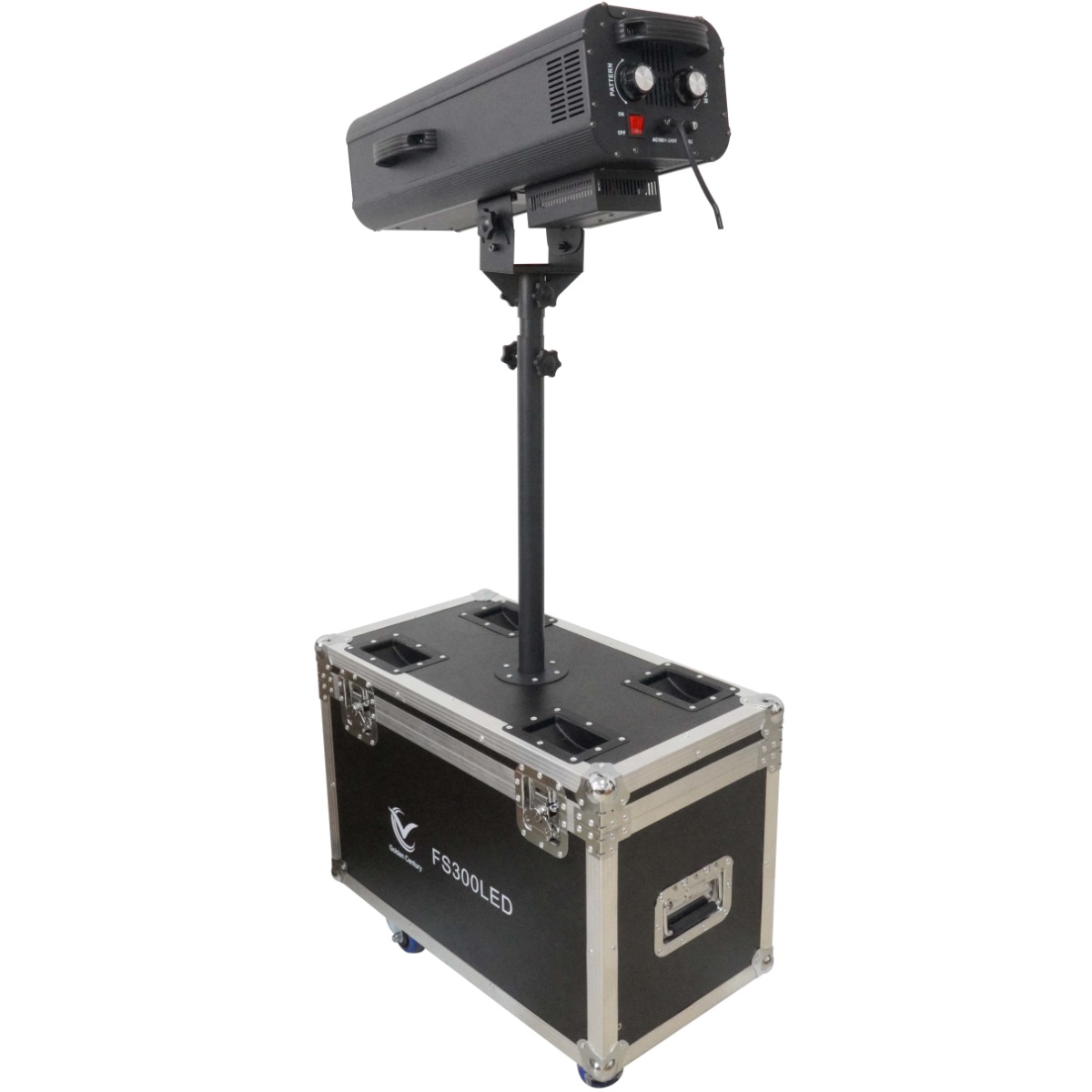 GOLDEN CENTURY FS300LED FOLLOWSPOT ( OCCHIO DI BUE ) SEGUIPERSONA A LED 300 WATT CON SUPPORTO STAND E FLIGHT-CASE