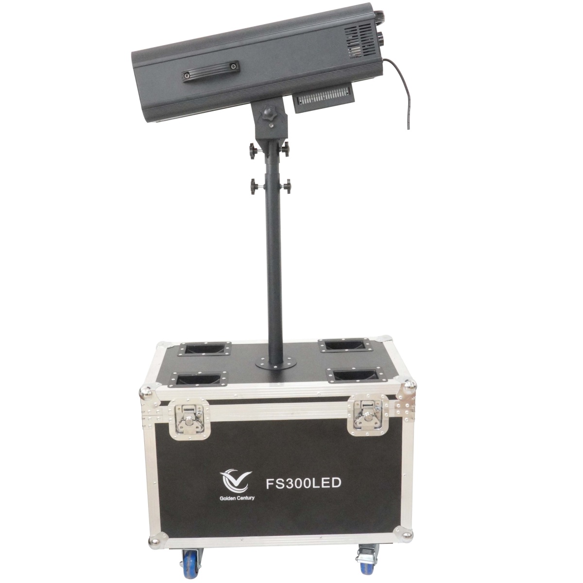 GOLDEN CENTURY FS300LED FOLLOWSPOT ( OCCHIO DI BUE ) SEGUIPERSONA A LED 300 WATT CON SUPPORTO STAND E FLIGHT-CASE