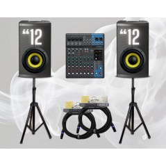 Noleggio 2 casse cono 12” con stativi, cavi XLR e mixer 10 canali