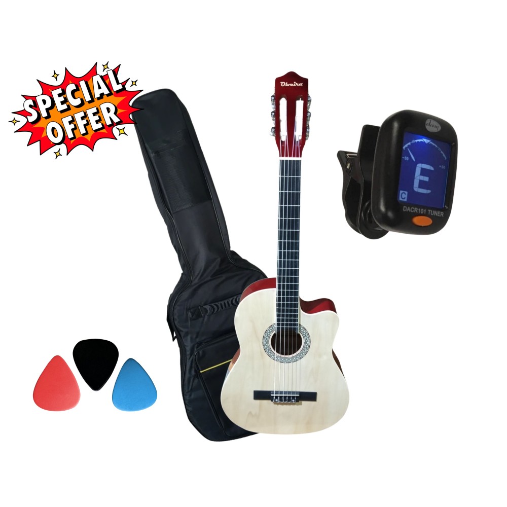 Olveira CG3902 – Chitarra classica spalla mancante Natural con custodia, plettri e accordatore