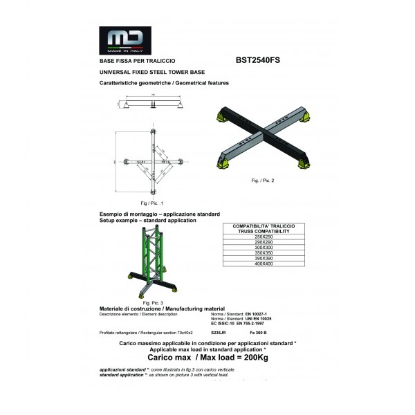 MD ITALY BST2540SM BASE SMONTABILE UNIVERSALE PER TRALICCI DA 25 A TRUSS 40 CM