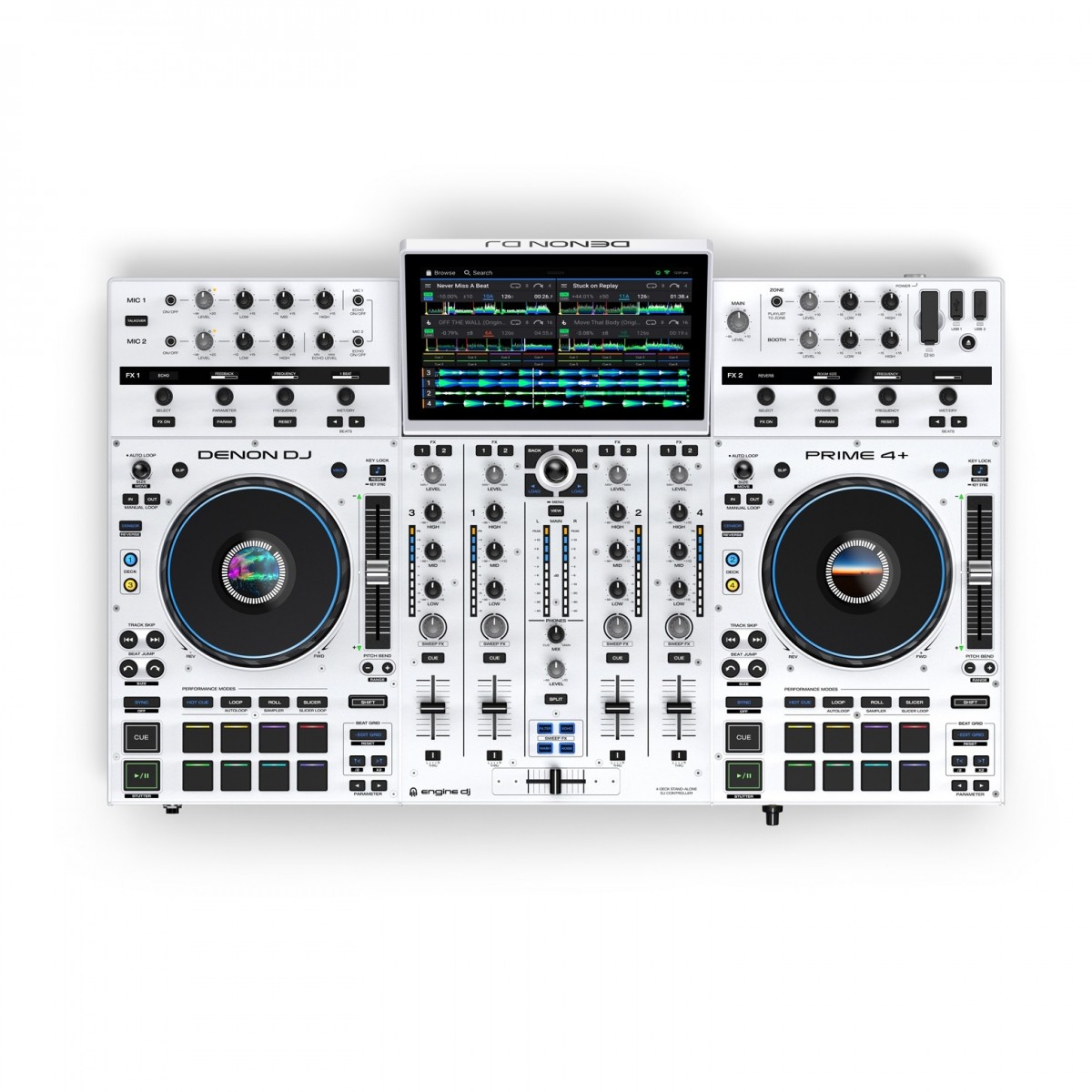 DENON DJ PRIME 4+ WHITE CONSOLE CONTROLLER STANDALONE PER DJ 4 DECK CON TOUCH SCREEN 10 4x USB + SD CARD