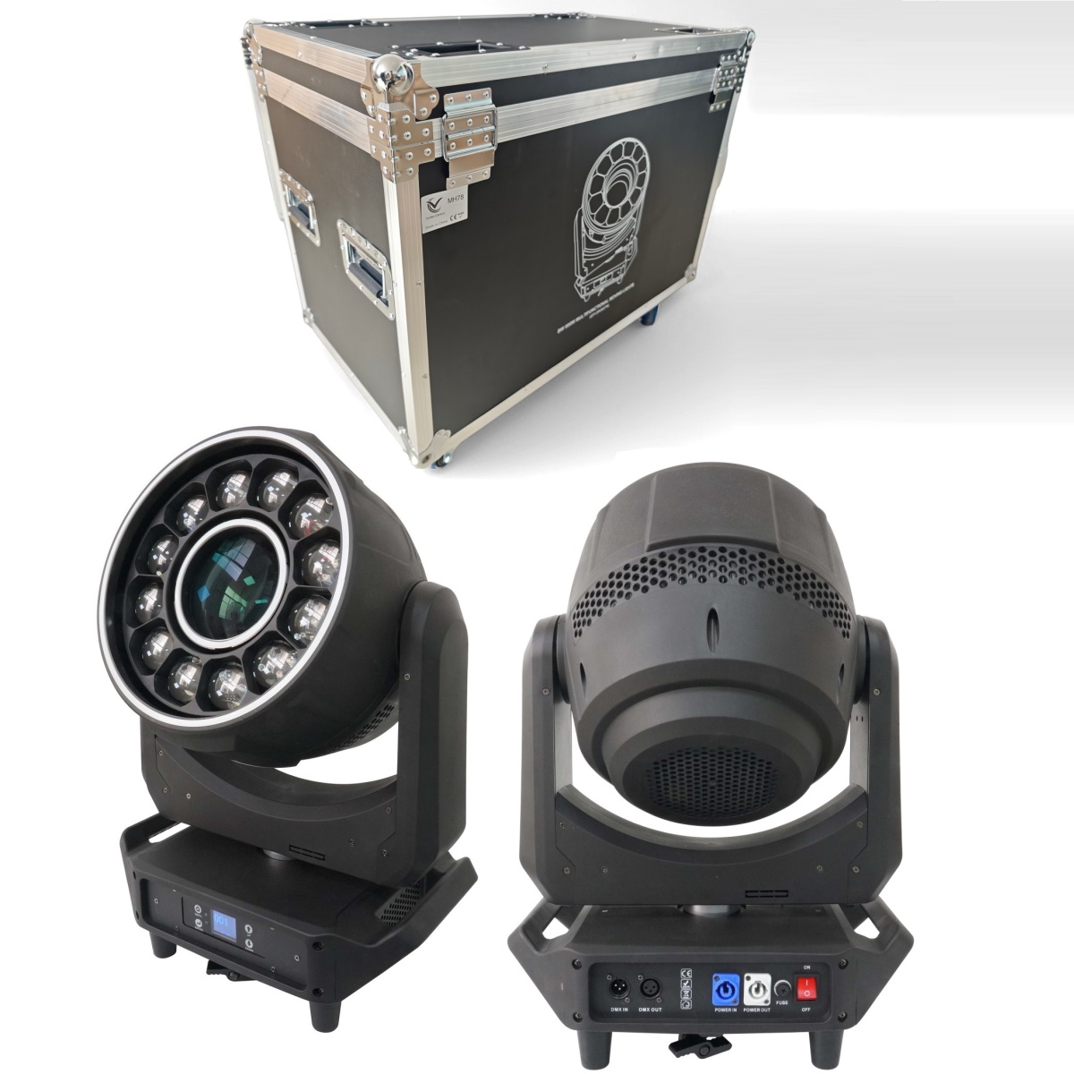 GOLDEN CENTURY MH78 TESTA MOBILE BIG BEE EYES 12 X 40W RGBW + 200W LED BIANCO IN BUNDLE 2 IN 1 FLIGHT CASE