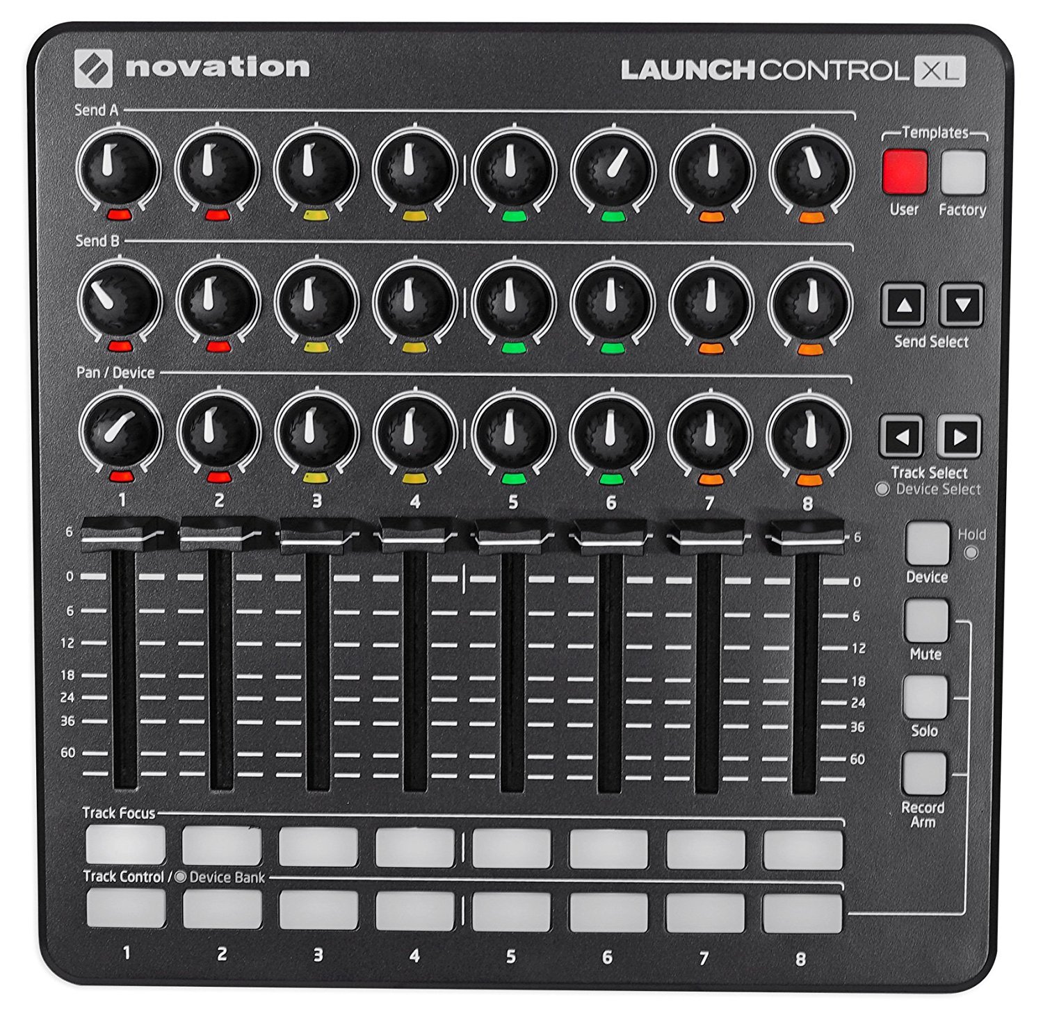 NOVATION LAUNCH CONTROL XL MKII SUPERFICIE DI CONTROLLO 24 MANOPOLE 8 FADER PER ABLETON LIVE