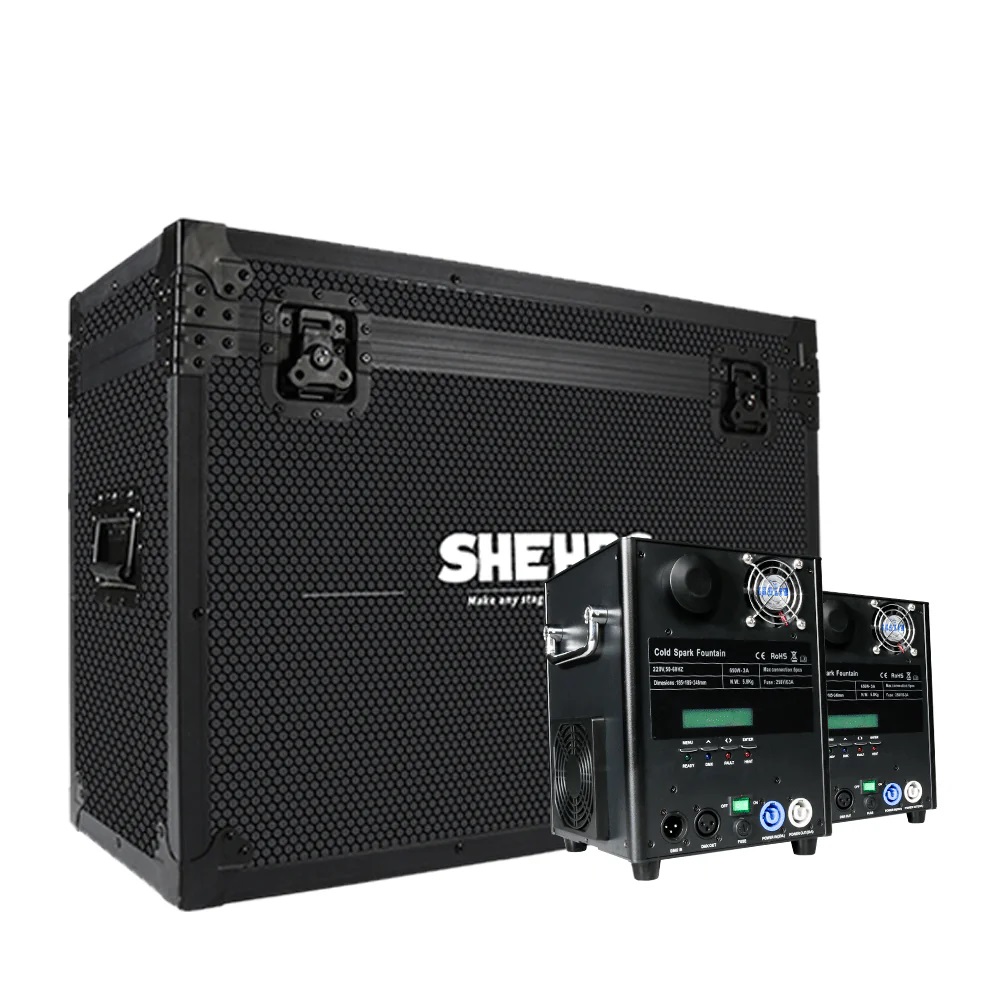 SHEHDS COPPIA SP650 SPARK MACHINE 650 WATT FONTANA LUMINOSA FREDDA DMX O TELECOMANDO WIRELESS + FLIGHTCASE