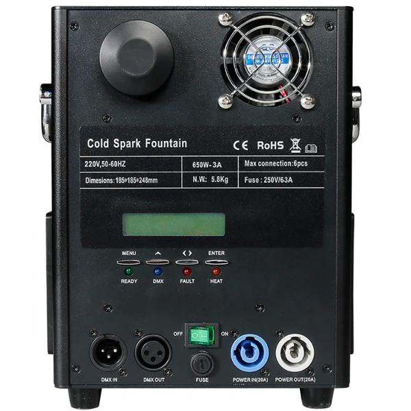 SHEHDS COPPIA SP650 SPARK MACHINE 650 WATT FONTANA LUMINOSA FREDDA DMX O TELECOMANDO WIRELESS + FLIGHTCASE