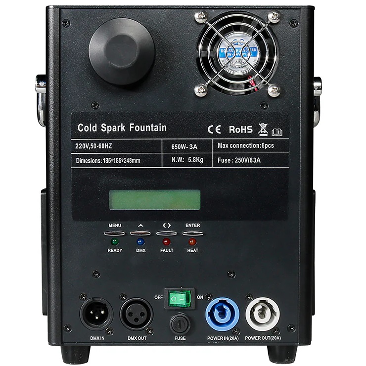 SHEHDS COPPIA SP650 SPARK MACHINE 650 WATT FONTANA LUMINOSA FREDDA DMX O TELECOMANDO WIRELESS + FLIGHTCASE