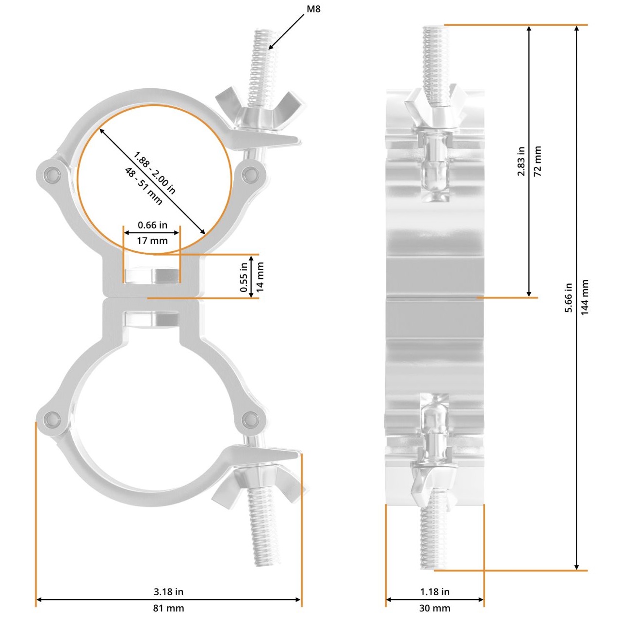 GLOBAL TRUSS 5032-2 DOPPIO CLAMP GANCIO ALISCAF ACCOPPIATORE PER TRUSS DA 50MM