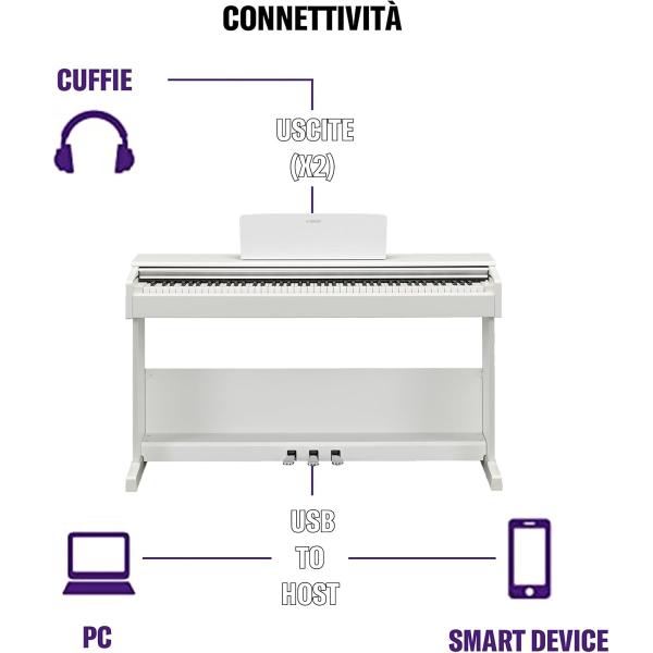 YAMAHA YDP105 WH ARIUS WHITE PIANOFORTE DIGITALE 88 TASTI PESATI COLORE BIANCO