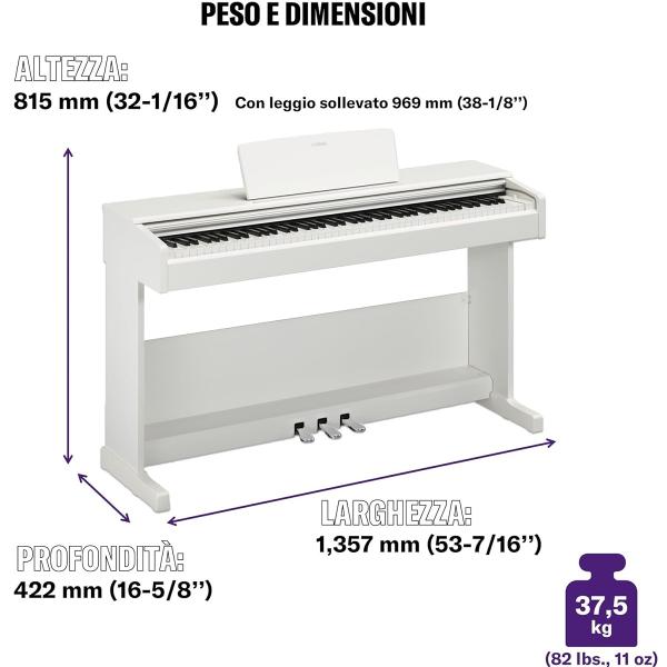 YAMAHA YDP105 WH ARIUS WHITE PIANOFORTE DIGITALE 88 TASTI PESATI COLORE BIANCO