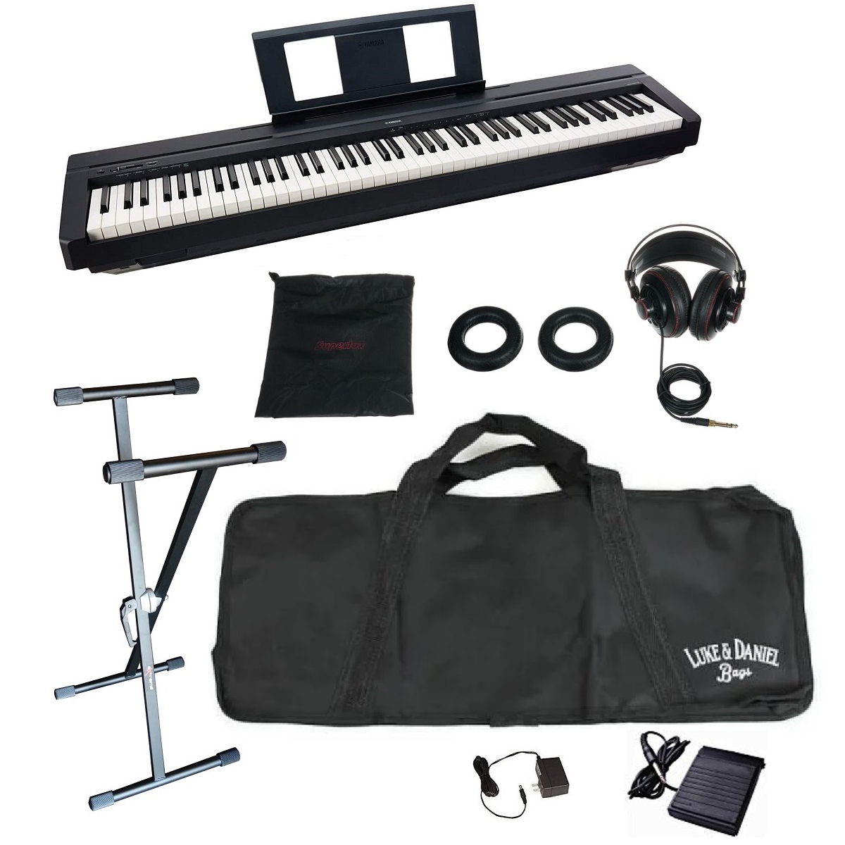 YAMAHA P45 TOUR BUNDLE PIANOFORTE DIGITALE CON BORSA SUPPORTO CUFFIA SUPERLUX LEGGIO PEDALE ALIMENTATORE