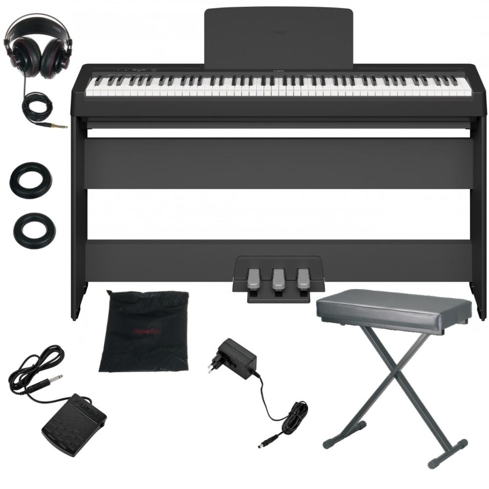YAMAHA P145BT SUPERLUX BUNDLE PIANOFORTE MOBILE STAND L100 PEDALIERA LP5A LEGGIO PEDALE CUFFIA HD681AIR