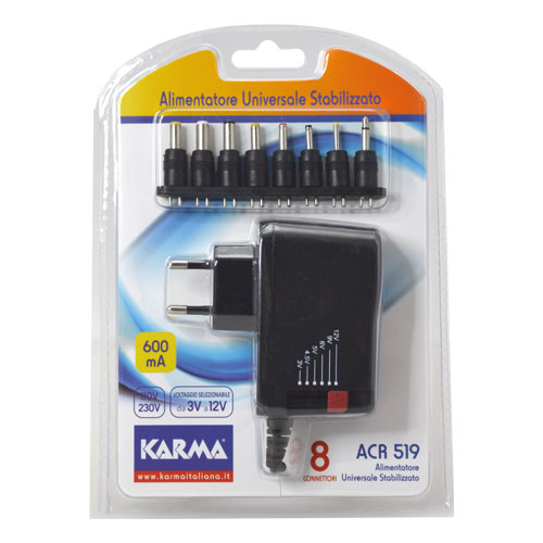 KARMA ACR 519 ALIMENTATORE UNIVERSALE 600MA MULTI TENSIONE SELEZIONABILE DA 3 A 12V