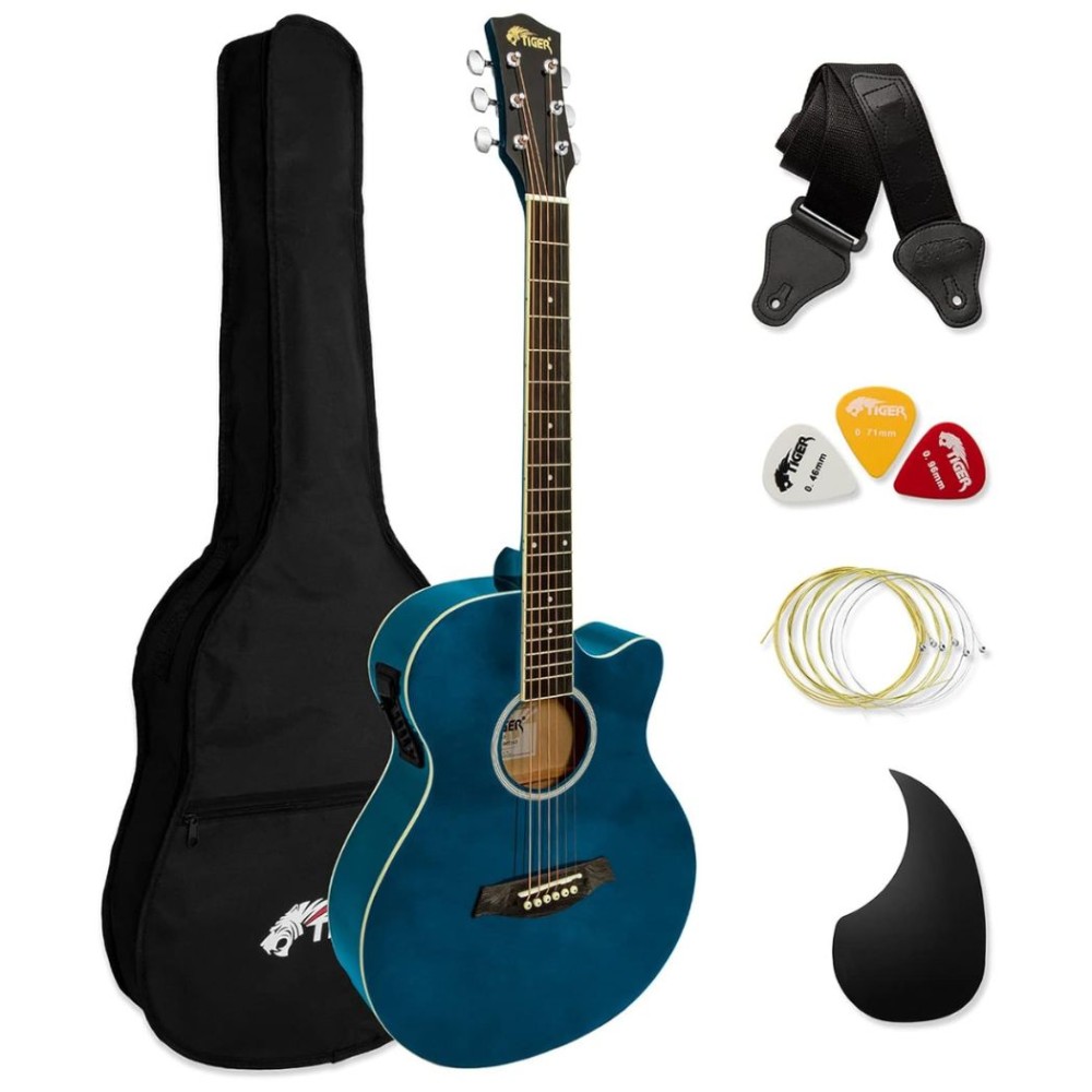 TIGER ACG4-BL Chitarra Elettroacustica Blu - Set Completo per Principianti - Usato