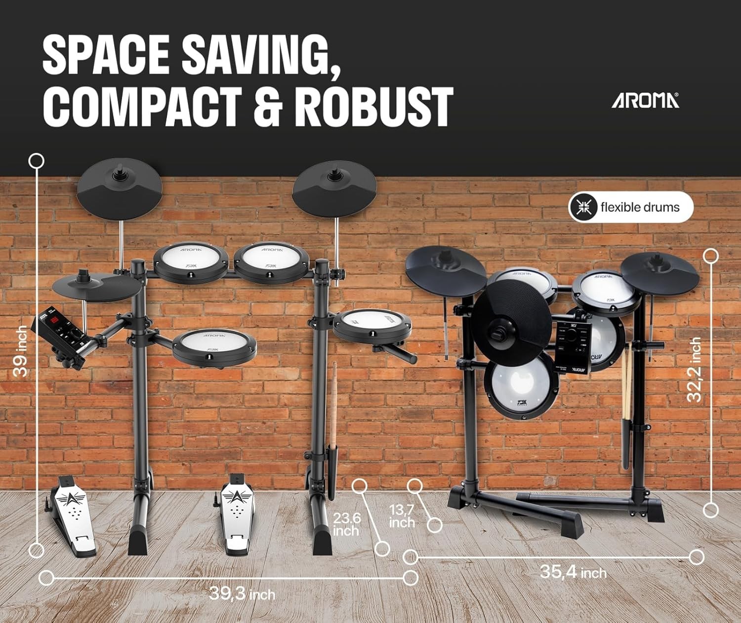 AROMA TDX-18 BATTERIA ELETTRONICA 8 PEZZI CON MODULO SONORO E RACK DI MONTAGGIO