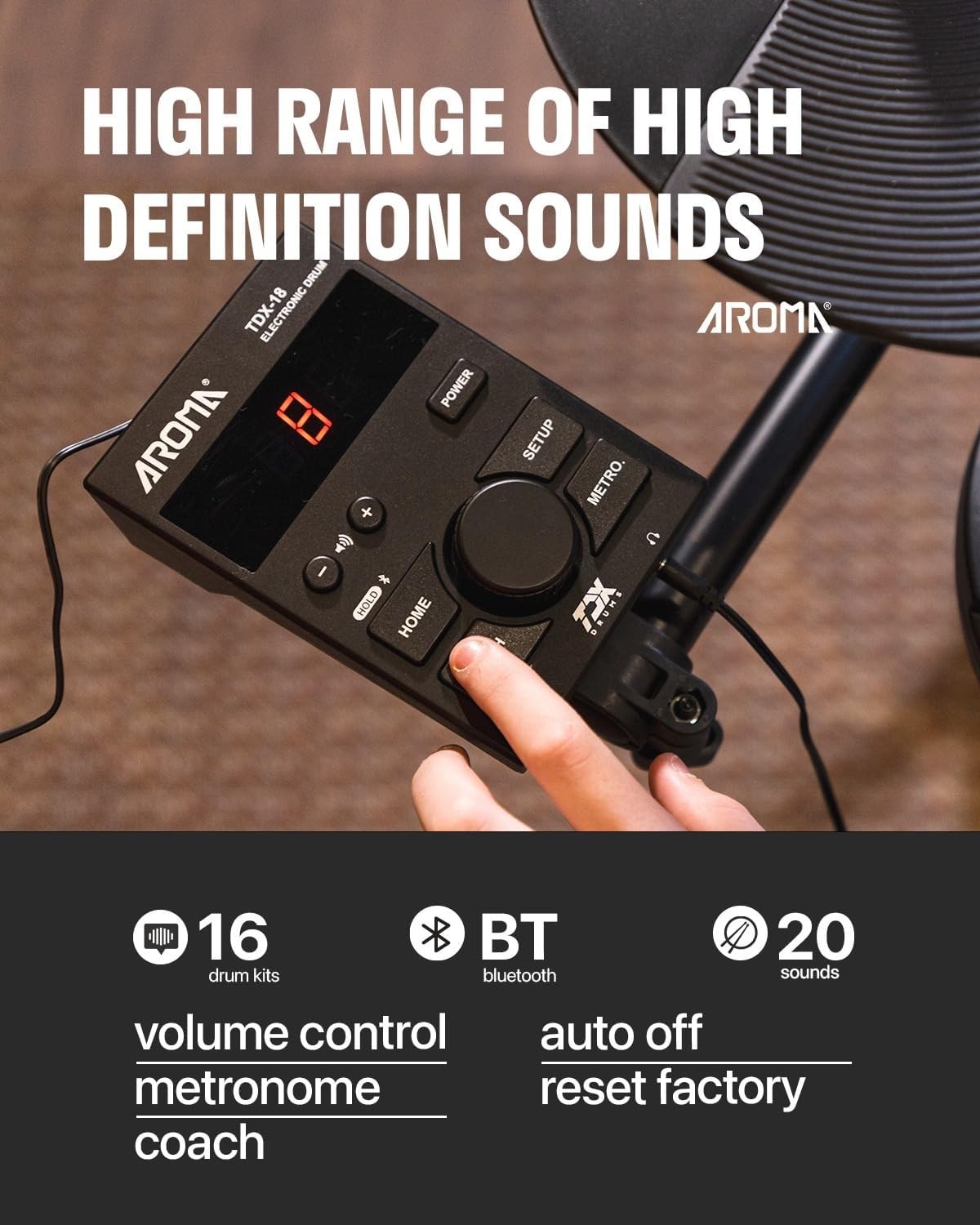 AROMA TDX-18 BATTERIA ELETTRONICA 8 PEZZI CON MODULO SONORO E RACK DI MONTAGGIO