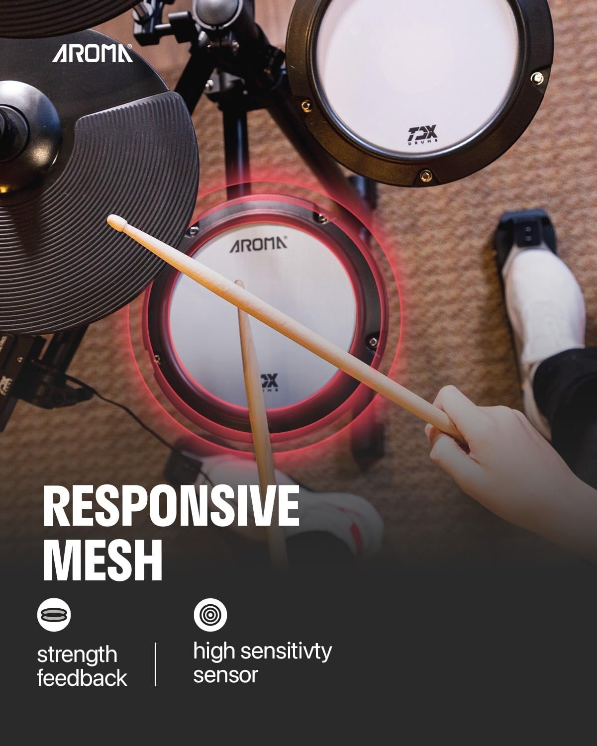 AROMA TDX-18 BATTERIA ELETTRONICA 8 PEZZI CON MODULO SONORO E RACK DI MONTAGGIO