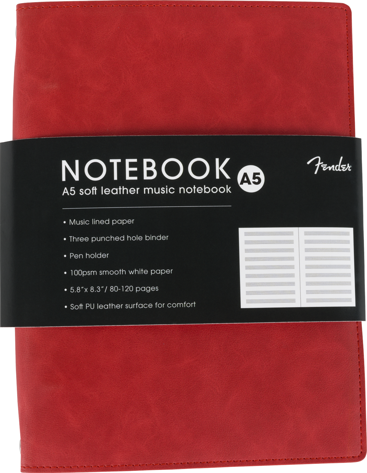 Fender Fender™ Vegan Leather Music Note Book, Dakota Red