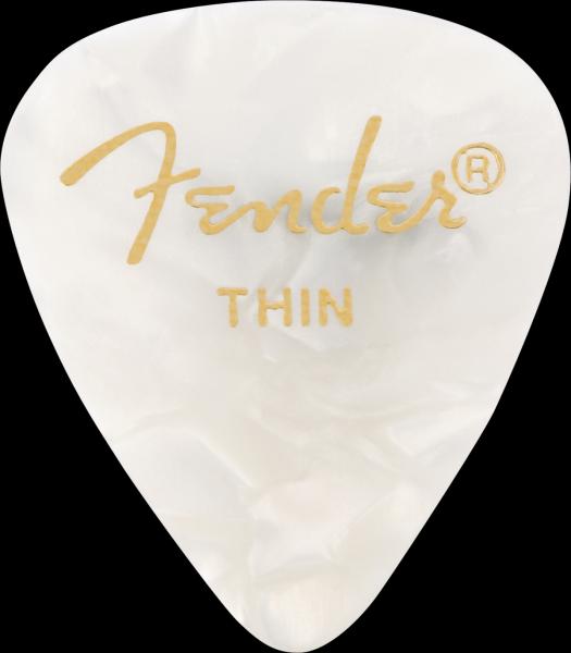 Fender Premium Celluloid 351 Shape Picks, Thin, White Moto, 12-Pack