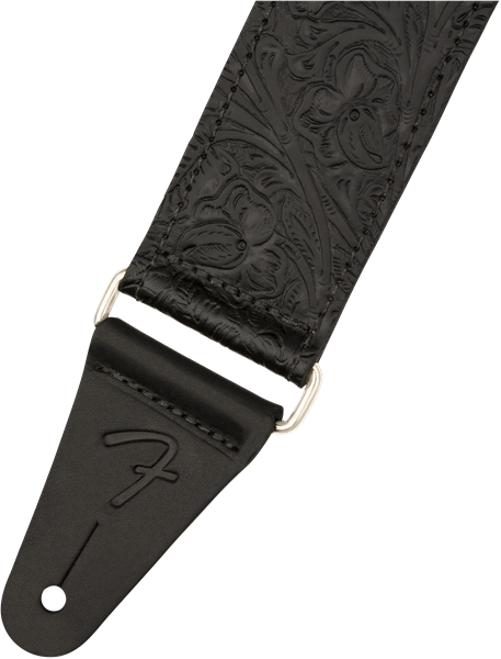 Fender Tooled Leather Guitar Strap, Black, 2"