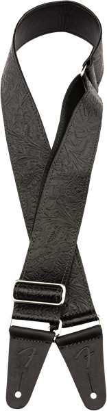 Fender Tooled Leather Guitar Strap, Black, 2"