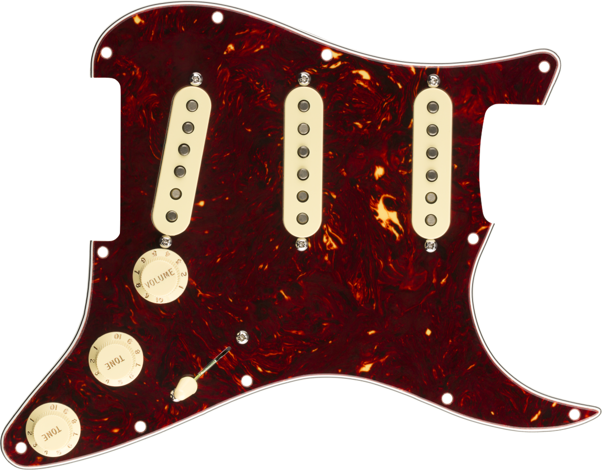 Fender Pre-Wired Strat Pickguard, Original '57/'62 SSS, Tortoise Shell 11 Hole PG