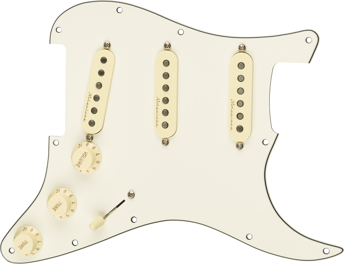 Fender Pre-Wired Strat Pickguard, Vintage Noiseless SSS, Parchment 11 Hole PG