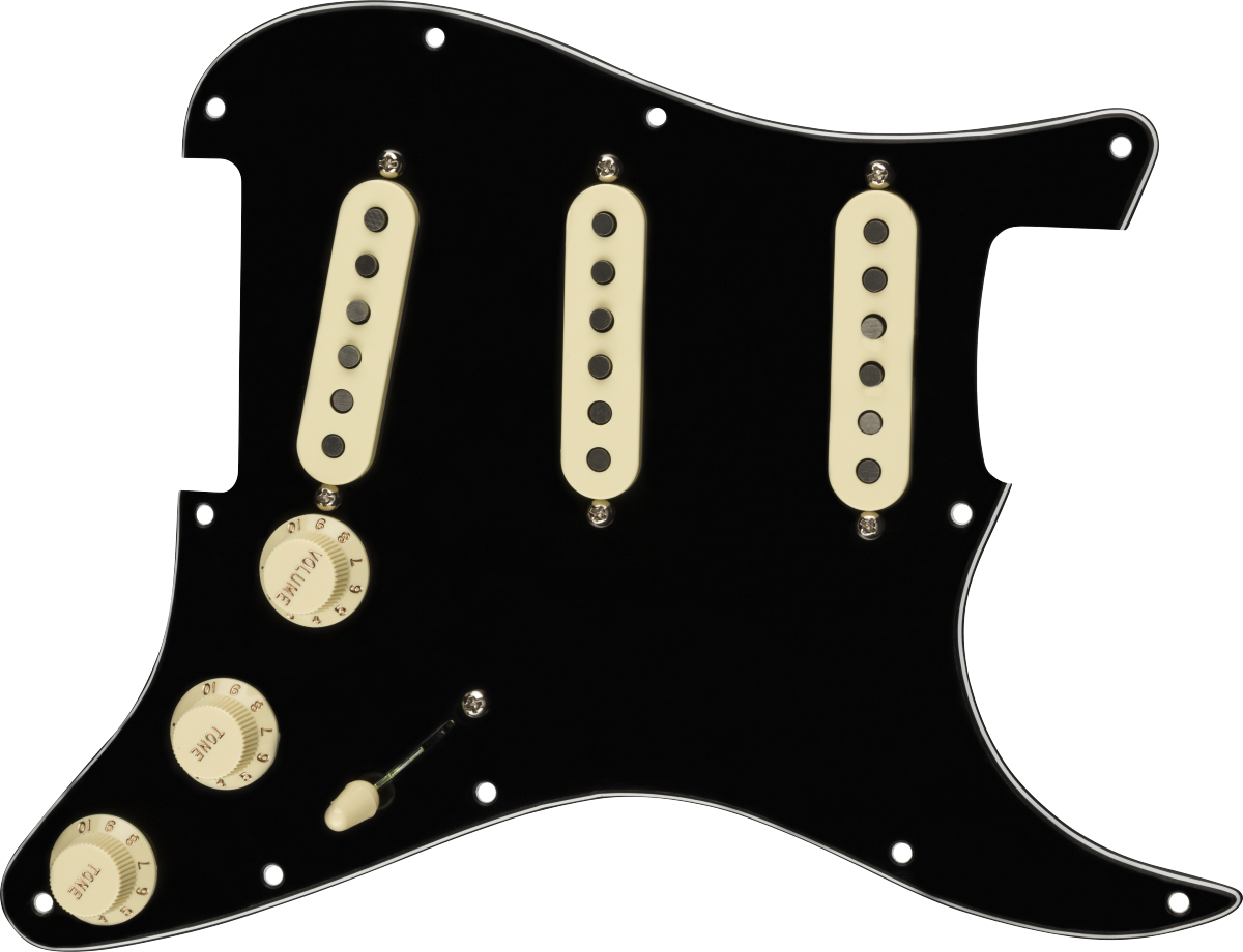 Fender Pre-Wired Strat Pickguard, Tex-Mex SSS, Black 11 Hole PG