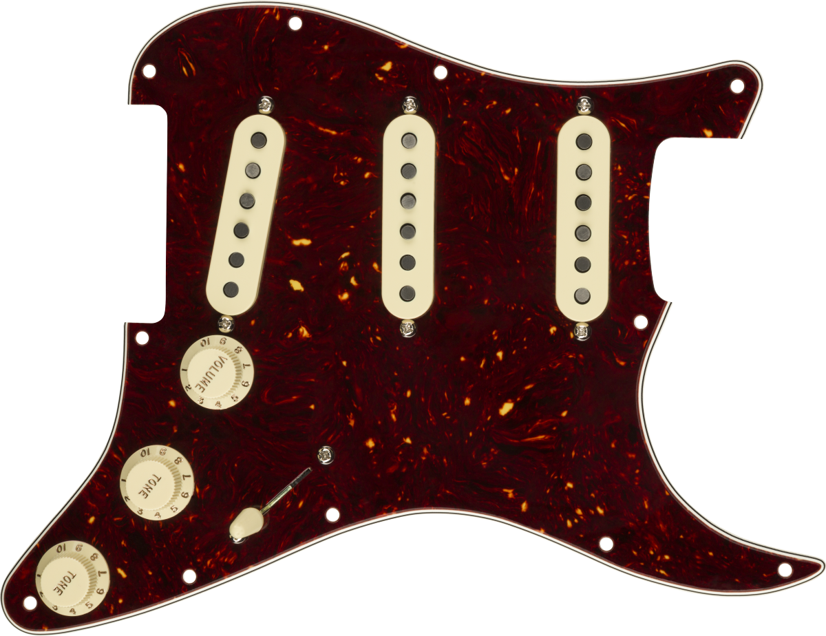 Fender Pre-Wired Strat Pickguard, Custom Shop Custom '69 SSS, Tortoise Shell 11 Hole PG