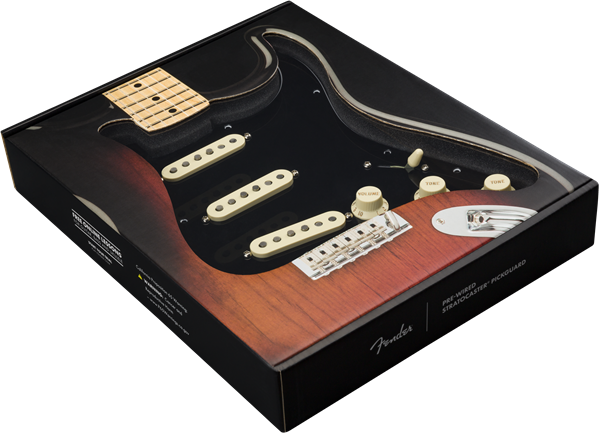 Fender Pre-Wired Strat Pickguard, Custom Shop Fat 50's SSS, Black 11 Hole PG