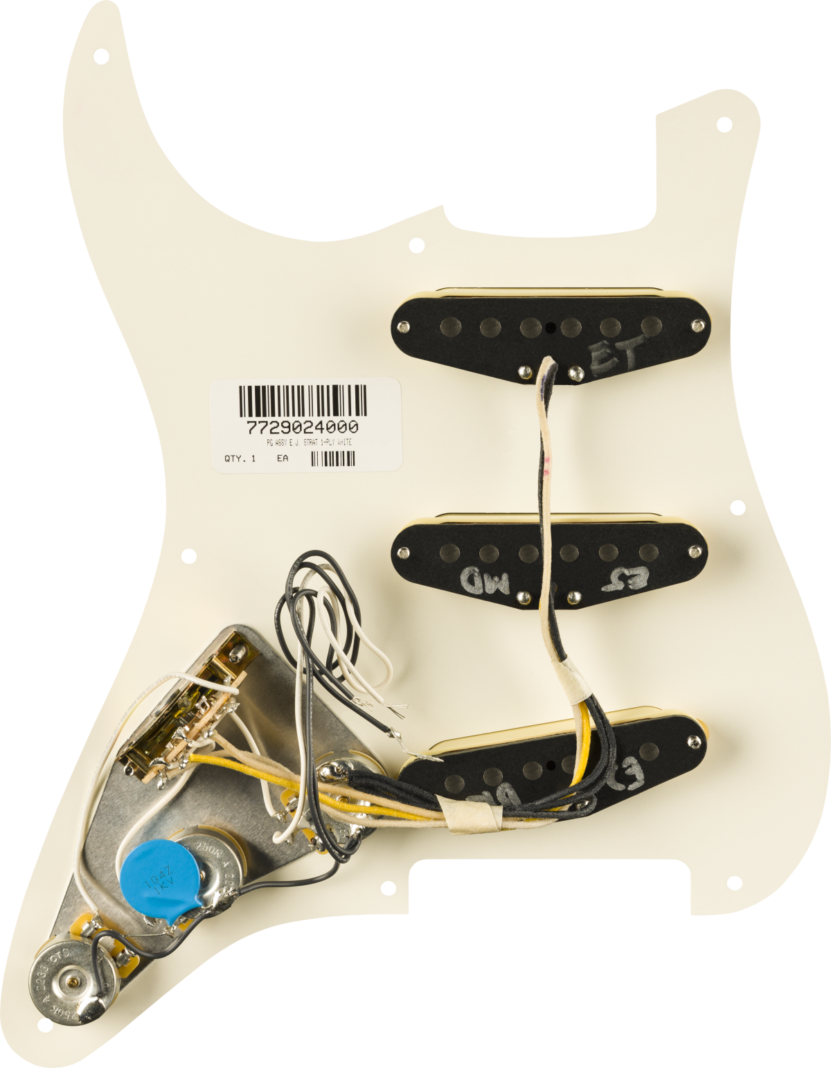 Fender Pre-Wired Strat® Pickguard, Eric Johnson Signature, Parchment 8 Hole PG