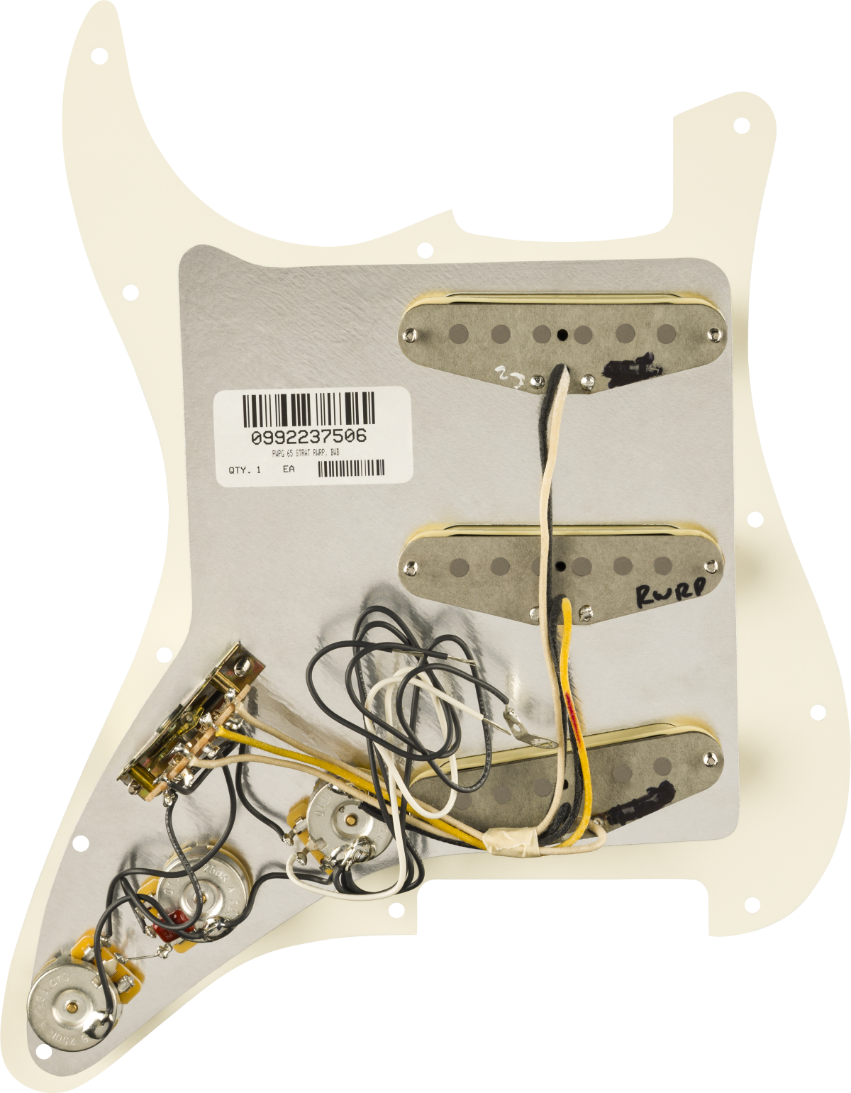 Fender Pre-Wired Strat® Pickguard, Pure Vintage '65 w/RWRP Middle, Parchment 11 Hole PG