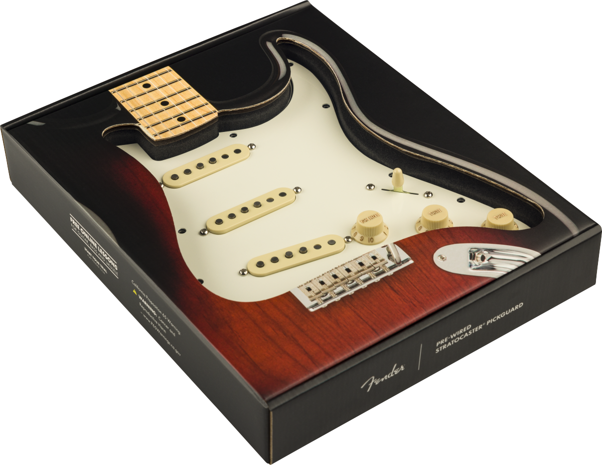 Fender Pre-Wired Strat® Pickguard, Pure Vintage '59 w/RWRP Midde, Parchment 11 Hole PG