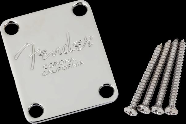 Fender 4-Bolt American Series Bass Neck Plate with "Fender® Corona" Stamp (Chrome)