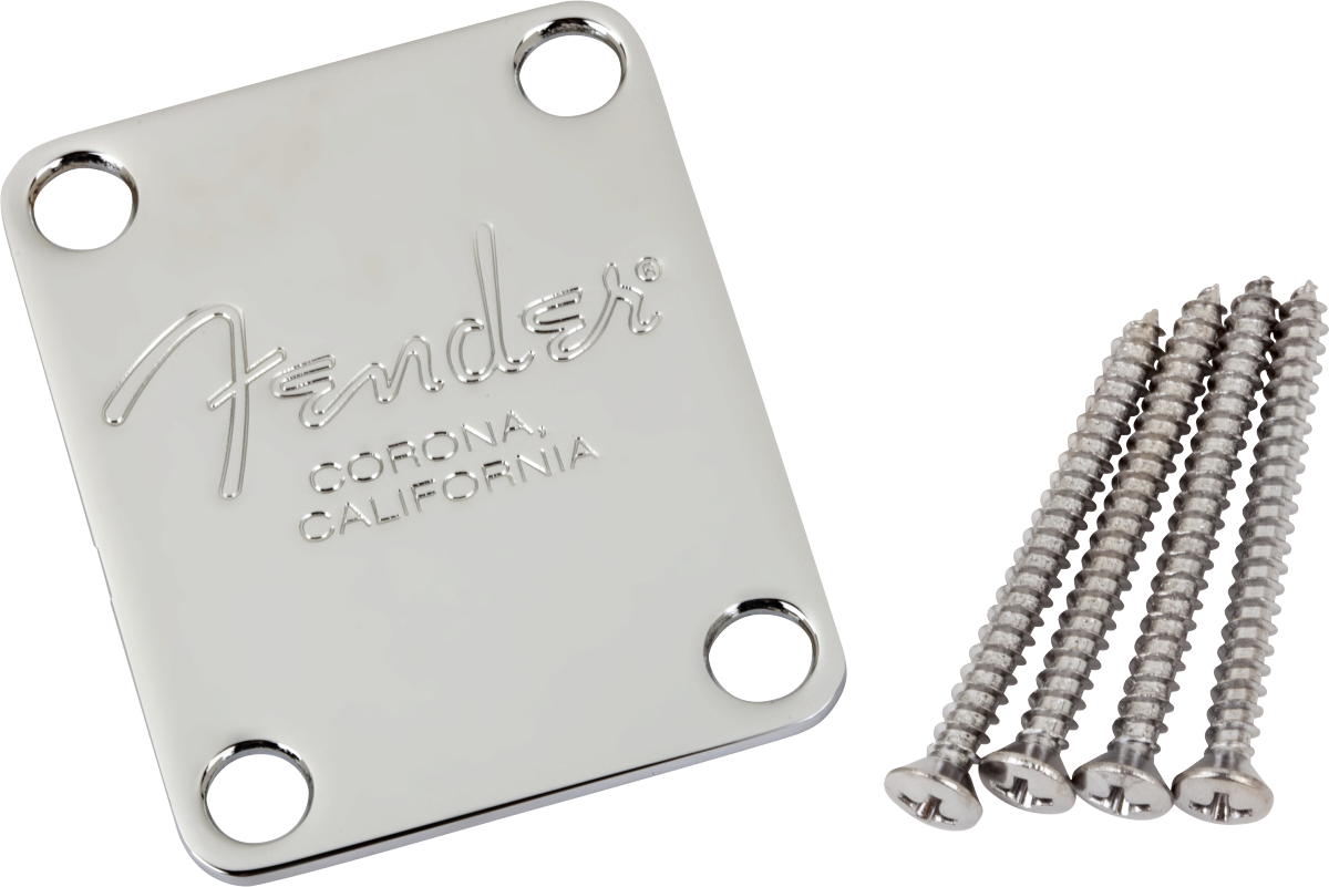 Fender 4-Bolt American Series Bass Neck Plate with "Fender® Corona" Stamp (Chrome)