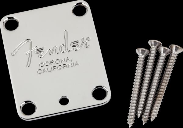 Fender 4-Bolt American Series Guitar Neck Plate with "Fender® Corona" Stamp (Chrome)