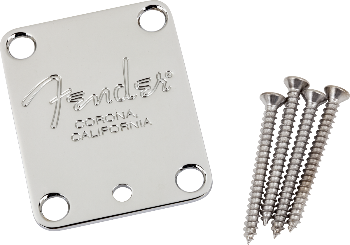 Fender 4-Bolt American Series Guitar Neck Plate with "Fender® Corona" Stamp (Chrome)