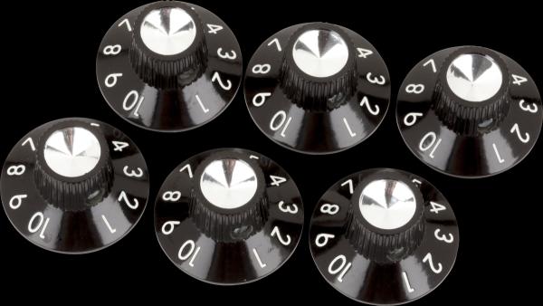 Fender Pure Vintage Black/Silver Skirted Amplifier Knobs, (6)