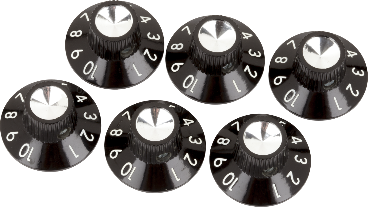 Fender Pure Vintage Black/Silver Skirted Amplifier Knobs, (6)