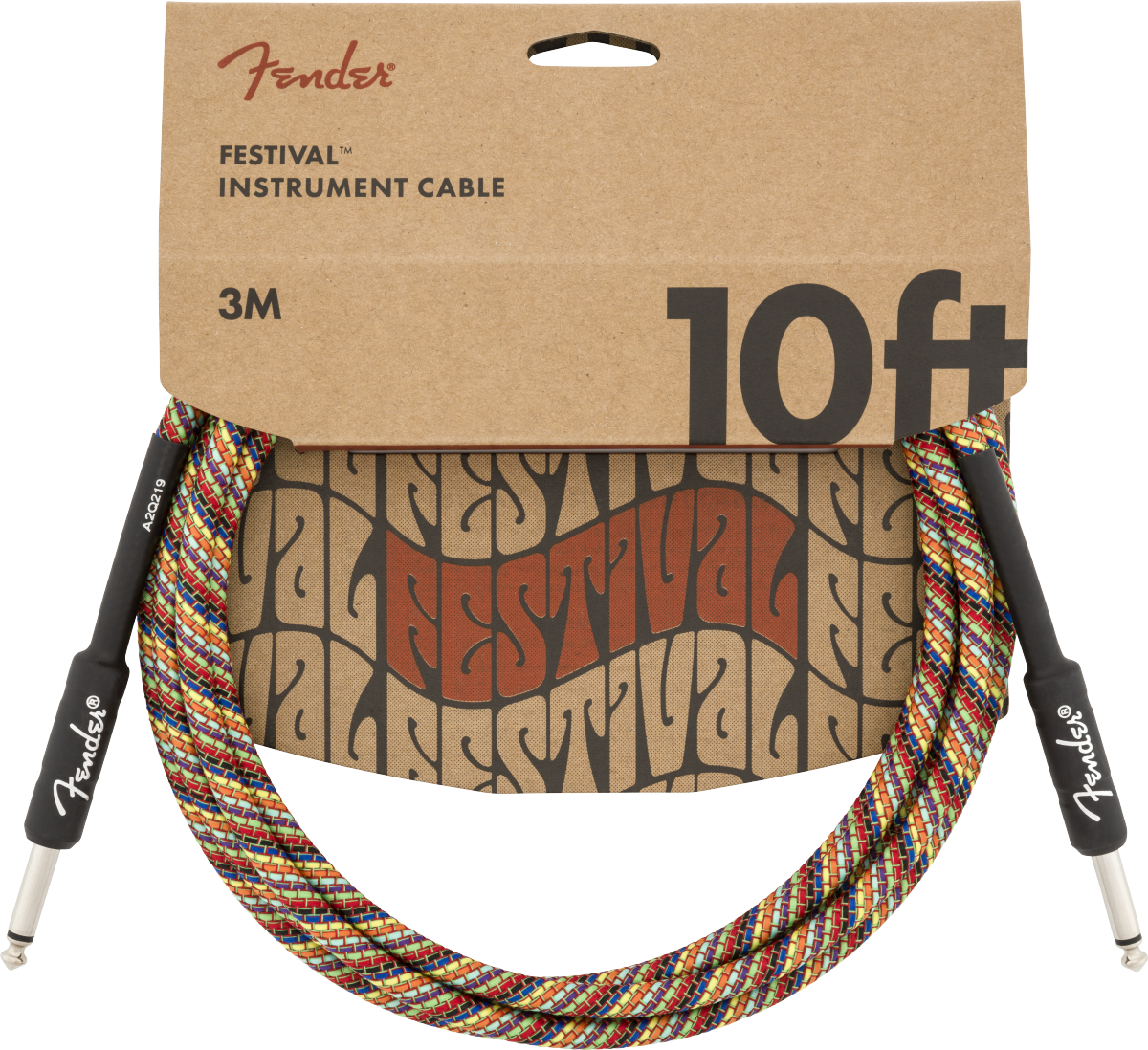 Fender Festival Instrument Cable, Straight/Straight, 10', Pure Hemp, Rainbow