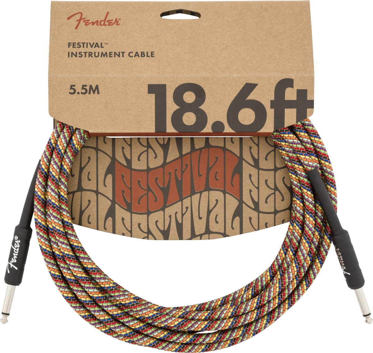 Fender Festival Instrument Cable, Straight/Straight, 18.6', Pure Hemp, Rainbow