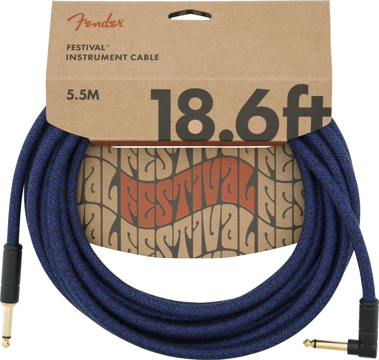 Fender Festival Instrument Cable, Straight/Angle, 18.6', Pure Hemp, Blue Dream
