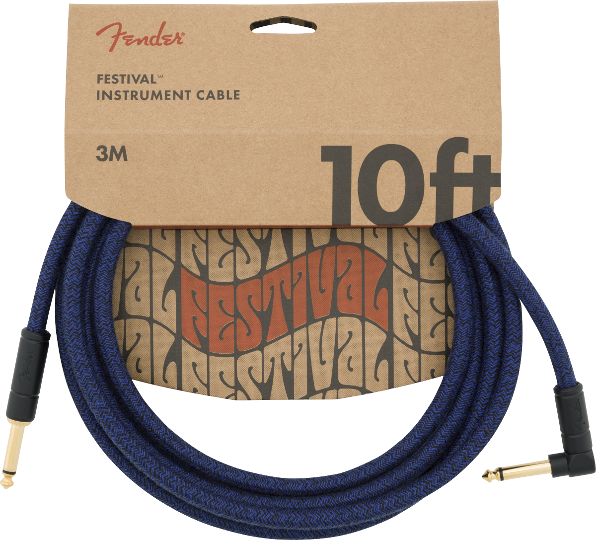 Fender Festival Instrument Cable, Straight/Angle, 10', Pure Hemp, Blue Dream